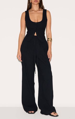 Black Pantalon Large À Cordon De Serrage Aspect Lin Taillé | Taille 42 - PrettyLittleThing - Modalova