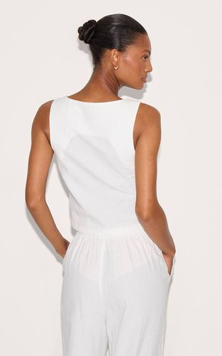 White Gilet Ajusté Tailleur Col Arrondi Aspect Lin | Taille 32 - PrettyLittleThing - Modalova