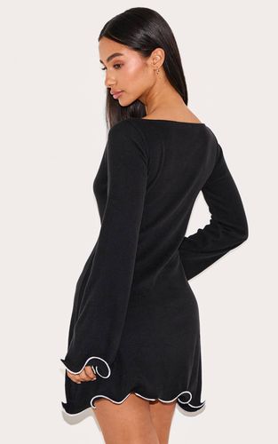 Black Robe Mini Côtelée À Détails Contrastés Petite | Taille XS - PrettyLittleThing - Modalova