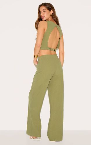 Khaki Ensemble Coordonné Gilet Sans Dos Effet Lin | Taille 42 - PrettyLittleThing - Modalova