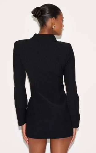 Black Robe Blazer Boutonnée En Tissu Tissé | Taille 40 - PrettyLittleThing - Modalova