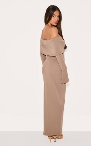 Robe Maxi Côtelée Bardot Avec Col Rabattu Et Boutons | Taille 32 - PrettyLittleThing - Modalova