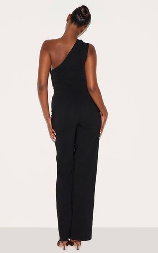 Black Combinaison Évasée Froncée À Une Épaule En Tissu Extensible | Taille 42 - PrettyLittleThing - Modalova