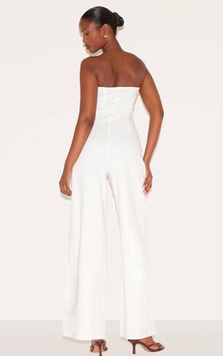 White Combinaison Pantalon Large Bustier Ajustée En Mélange De Lin | Taille 32 - PrettyLittleThing - Modalova