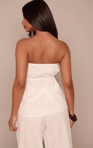 White Top Bandeau À Basque Effet Lin Petite | Taille 32 - PrettyLittleThing - Modalova