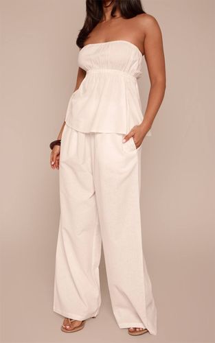 White Pantalon Large Fluide Effet Lin Petite Taille - Ensemble Coordonné | Taille 32 - PrettyLittleThing - Modalova