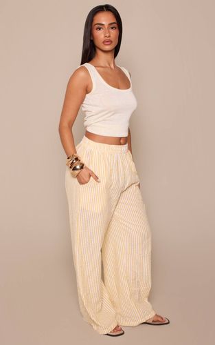 Lemon Pantalon Petite Taille Élastiquée Aspect Lin À Rayures | Taille 32 - PrettyLittleThing - Modalova