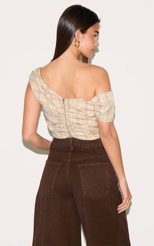 Top Bardot Asymétrique À Carreaux | Taille 42 - PrettyLittleThing - Modalova