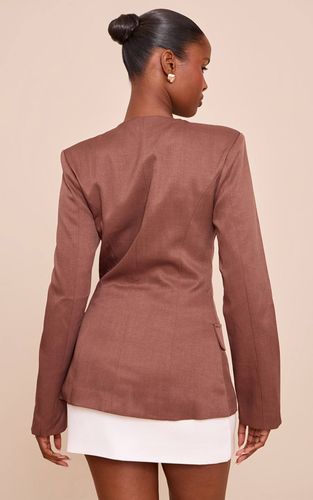 Brown Blazer Boxy Sans Col À Taille Cintrée | Taille 42 - PrettyLittleThing - Modalova