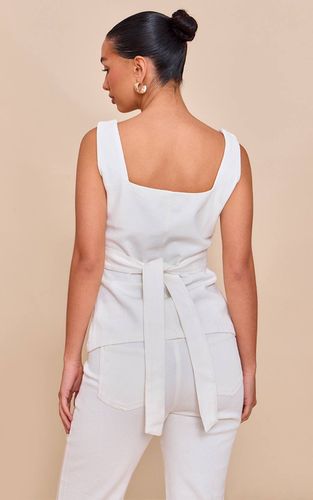 White Top En Denim À Boutons Recouverts Et Liens Dans Le Dos | Taille 32 - PrettyLittleThing - Modalova