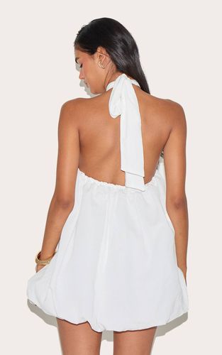 White Robe Mini Bouffante Imprimée À Col Licou | Taille 32 - PrettyLittleThing - Modalova