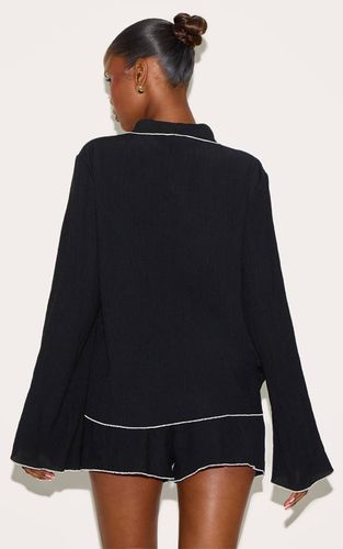 Black Chemise Oversize Texturée Aspect Lin Avec Finitions Contrastées | Taille 32 - PrettyLittleThing - Modalova