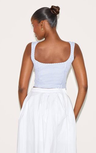 Sky Blue Top Court Rayé En Coton À Contraste | Taille 42 - PrettyLittleThing - Modalova