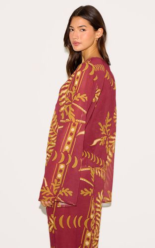 Brown Haut Transparent À Fleurs Manches Longues Avec Nœud Devant | Taille 32 - PrettyLittleThing - Modalova