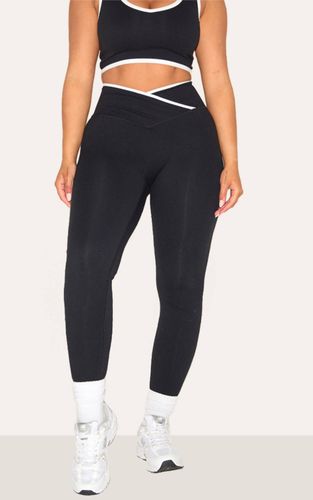 Black Legging Sculptant À Ceinture Croisée Avec Bordures Contrastées | Taille XL - PrettyLittleThing - Modalova