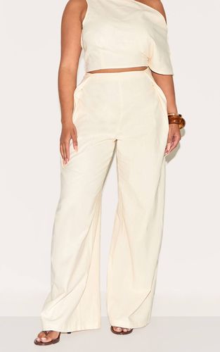 Cream Pantalon Large Plissé Taille Haute Aspect Lin Ensemble Coordonné Shape | Taille 36 - PrettyLittleThing - Modalova