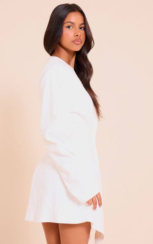 White Robe Mini Cintrée À La Taille Avec Manches Cocon Effet Lin Premium Petite | Taille 32 - PrettyLittleThing - Modalova