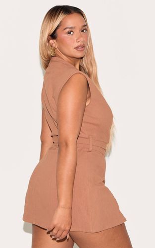 Mocha Blazer Ceinturé À Effet Lin Avec Devant Croisé Shape | Taille 36 - PrettyLittleThing - Modalova
