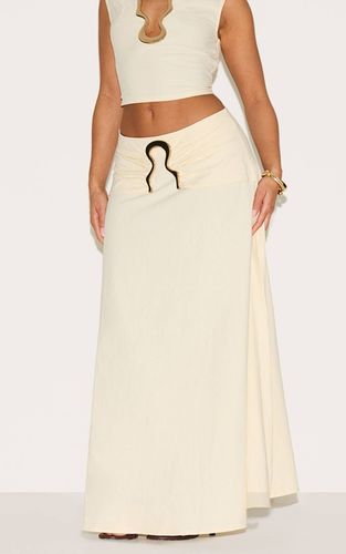 Cream Jupe Longue Shape Aspect Lin Taille Pliée Bordure Ondulée Dorée | Taille 42 - PrettyLittleThing - Modalova