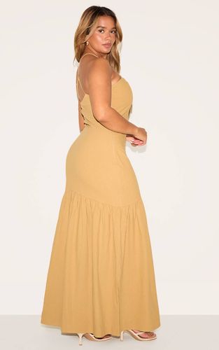 Khaki Robe Maxi Shape En Lin Moka À Bordure Ondulée Dorée Et Ourlet Asymétrique | Taille 36 - PrettyLittleThing - Modalova
