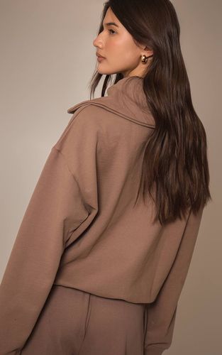 Mocha Sweat-shirt Premium À Col Rabattu Et Fermeture Éclair Quart Zippée En Molleton Bouclette | Taille XL - PrettyLittleThing - Modalova