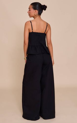 Black Combinaison À Superposition Avec Détail Péplum En Mélange De Lin | Taille 32 - PrettyLittleThing - Modalova