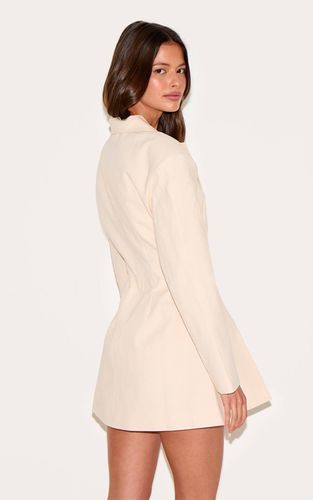 Cream Robe Blazer En Mélange De Lin Avec Détail Nœud | Taille 32 - PrettyLittleThing - Modalova