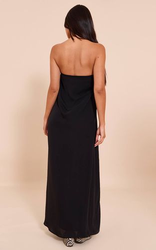 Black Robe Longue Fourreau À Imprimé Plumes Et Bustier Bandeau | Taille 32 - PrettyLittleThing - Modalova