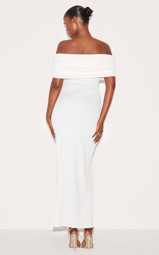 Cream Robe Longue Bardot Texturée À Revers Plié | Taille 32 - PrettyLittleThing - Modalova