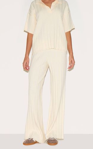 Cream Pantalon En Maille Côtelée Large | Taille XS - PrettyLittleThing - Modalova