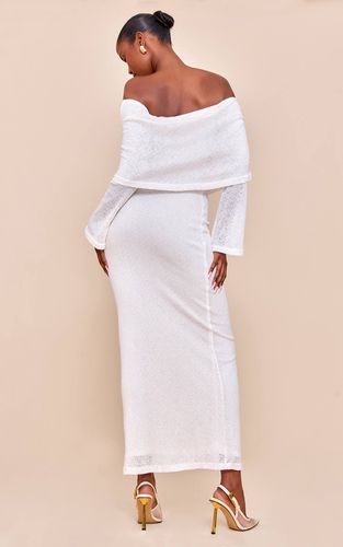 Cream Robe Maxi Bardot Texturée À Revers | Taille 32 - PrettyLittleThing - Modalova