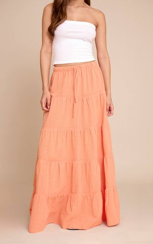 Peach Jupe Longue En Coton À Taille Froncée Avec Cordon De Serrage | Taille 32 - PrettyLittleThing - Modalova