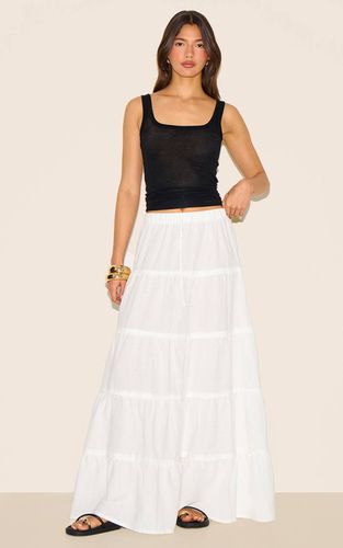White Jupe Longue En Coton À Taille Froncée Avec Cordon De Serrage | Taille 32 - PrettyLittleThing - Modalova