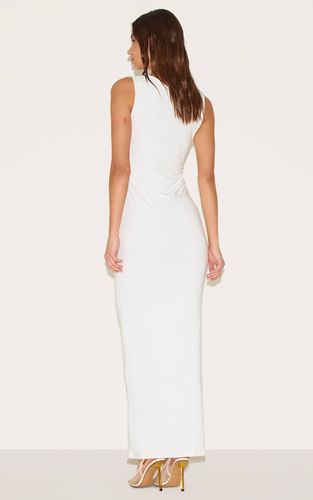 White Robe Maxi Asymétrique En Double Jersey Slinky Avec Détail De Finition | Taille 42 - PrettyLittleThing - Modalova