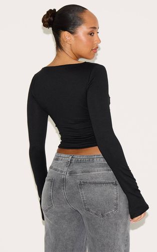 Black Top Shape À Manches Longues Col Rond Poitrine Froncée Super Doux | Taille 34 - PrettyLittleThing - Modalova