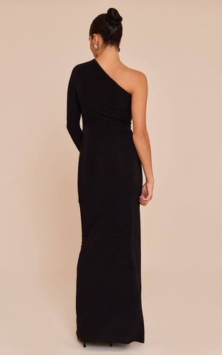 Black Robe Maxi Petite Asymétrique À Épaule Dénudée Avec Découpe Et Fronces | Taille XS - PrettyLittleThing - Modalova