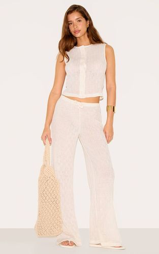 Cream Pantalon Large Texturé Taille Mi-haute | Taille 44 - PrettyLittleThing - Modalova