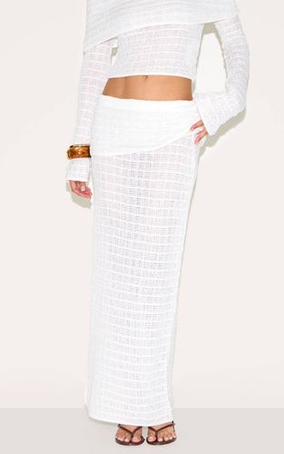 White Jupe Longue En Maille Texturée À Taille Repliée | Taille XS - PrettyLittleThing - Modalova