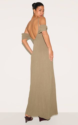 Khaki Robe Longue Texturée À Bretelles Avec Détail Drapé | Taille 32 - PrettyLittleThing - Modalova