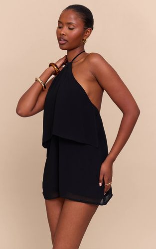 Black Combinaison-short Fluide En Mousseline Dos Nu Avec Détails Perlés | Taille 32 - PrettyLittleThing - Modalova