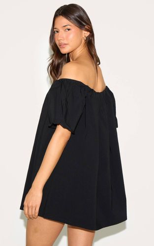 Black Robe Droite Bardot À Manches Bouffantes | Taille 32 - PrettyLittleThing - Modalova