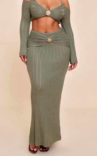 Khaki Jupe Longue Shape Au Crochet Avec Bordure Martelée Dorée | Taille Small - PrettyLittleThing - Modalova