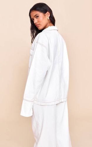 White Chemise En Jean Oversize Avec Détail De Poches | Taille 42 - PrettyLittleThing - Modalova