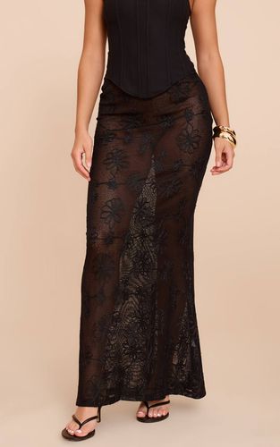 Black Jupe Longue Transparente Beige À Détail Fleuri | Taille 32 - PrettyLittleThing - Modalova