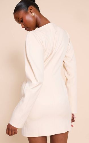 Cream Robe Mini Tissée À Encolure Bardot Avec Détails Boutonnés | Taille 34 - PrettyLittleThing - Modalova
