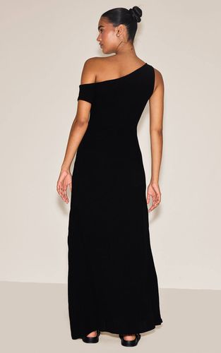 Black Robe Longue Asymétrique Texturée Tissée À Une Épaule | Taille 32 - PrettyLittleThing - Modalova