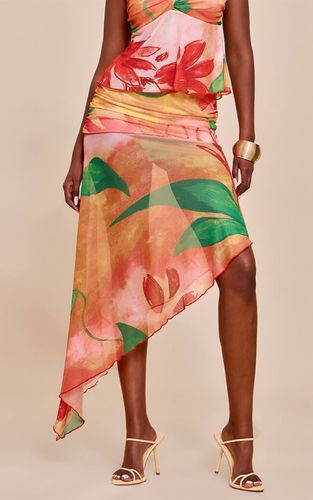 Multi Jupe Midi Asymétrique En Mesh Imprimé | Taille 32 - PrettyLittleThing - Modalova