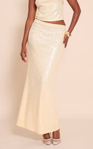 Cream Jupe Longue Taille Basse À Paillettes | Taille 36 - PrettyLittleThing - Modalova
