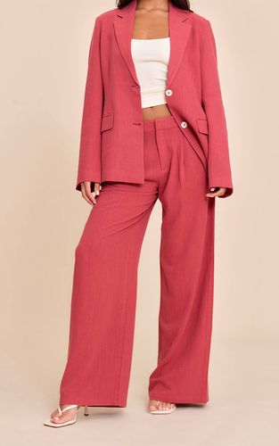Dark Red Pantalon Large Tailleur En Lin | Taille 32 - PrettyLittleThing - Modalova