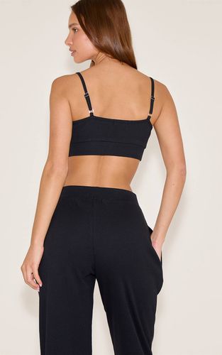 Black Brassière Côtelée De Nuit Avec Élastique Tonal | Taille XS - PrettyLittleThing - Modalova